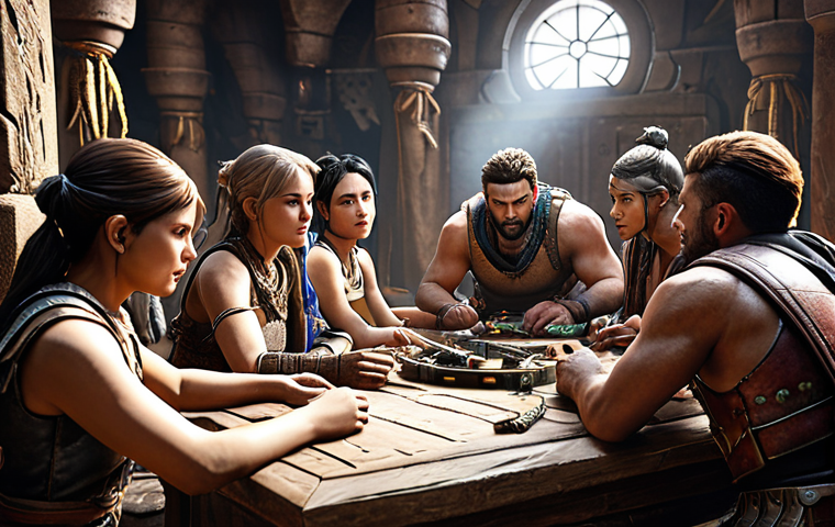 A Lost Ark Raid party preparing for a challenging encounter, with diverse classes represented (DPS, Support, Tank). Focus on the teamwork and anticipation.